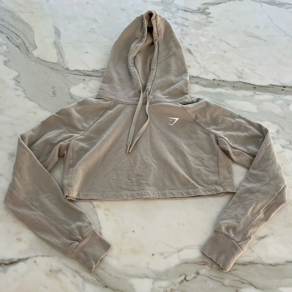 GYMSHARK BEIGE TONE CROPPED SWEATSHIRT HOODIE SIZE XS - Picture 4 of 14